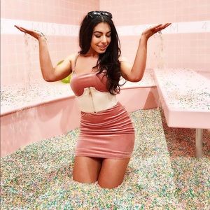 Naked Wardrobe Pink Velvet Spaghetti Strap Dress